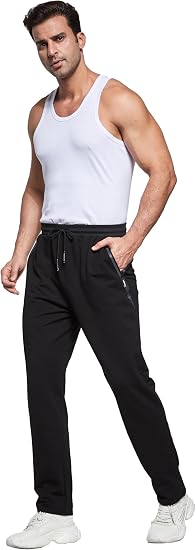 Mens Joggers Tracksuit Bottoms Slim Fit Zip Pockets Elasticated Waist