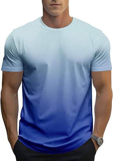 3 Pack Men's Gradient Color T-Shirt, Short Sleeve Crewneck, Summer Short Sleeved Round Neck