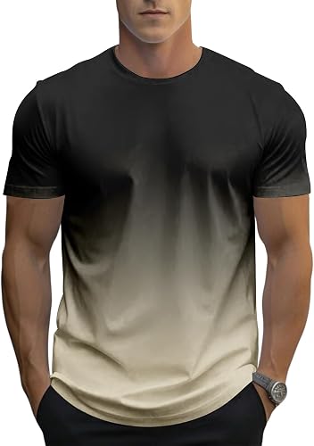 3 Pack Men's Gradient Color T-Shirt, Short Sleeve Crewneck, Summer Short Sleeved Round Neck