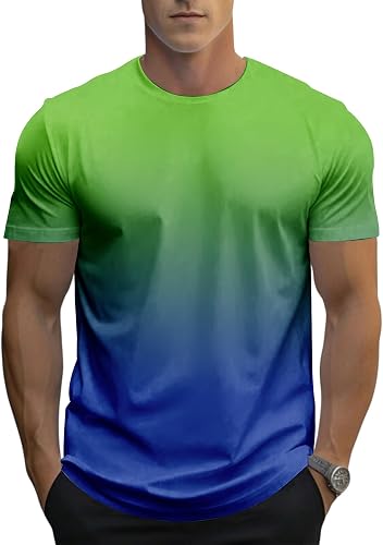 3 Pack Men's Gradient Color T-Shirt, Short Sleeve Crewneck, Summer Short Sleeved Round Neck