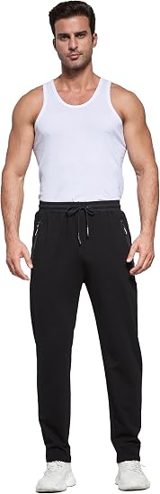 Mens Joggers Tracksuit Bottoms Slim Fit Zip Pockets Elasticated Waist
