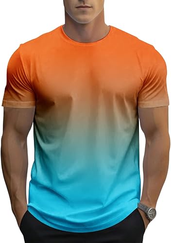 3 Pack Men's Gradient Color T-Shirt, Short Sleeve Crewneck, Summer Short Sleeved Round Neck