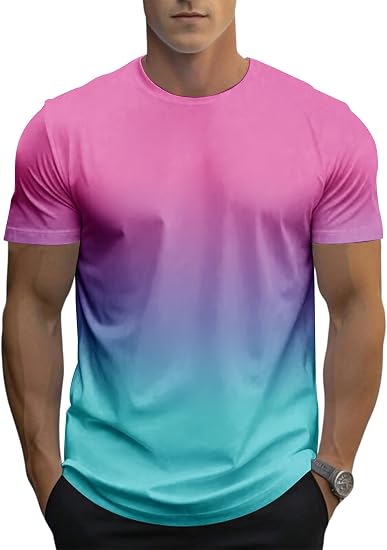 3 Pack Men's Gradient Color T-Shirt, Short Sleeve Crewneck, Summer Short Sleeved Round Neck