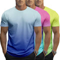 3 Pack Men's Gradient Color T-Shirt, Short Sleeve Crewneck, Summer Short Sleeved Round Neck