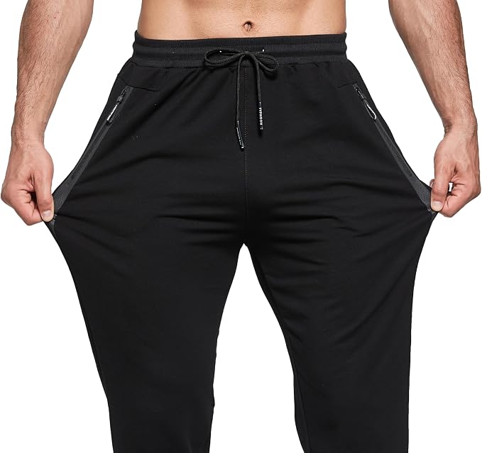 Mens Joggers Tracksuit Bottoms Slim Fit Zip Pockets Elasticated Waist
