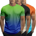 3 Pack Men's Gradient Color T-Shirt, Short Sleeve Crewneck, Summer Short Sleeved Round Neck